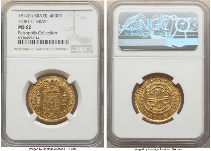 João Prince Regent gold 4000 Reis 1812-(R) MS62 NGC, Rio de Janeiro mint, KM235....