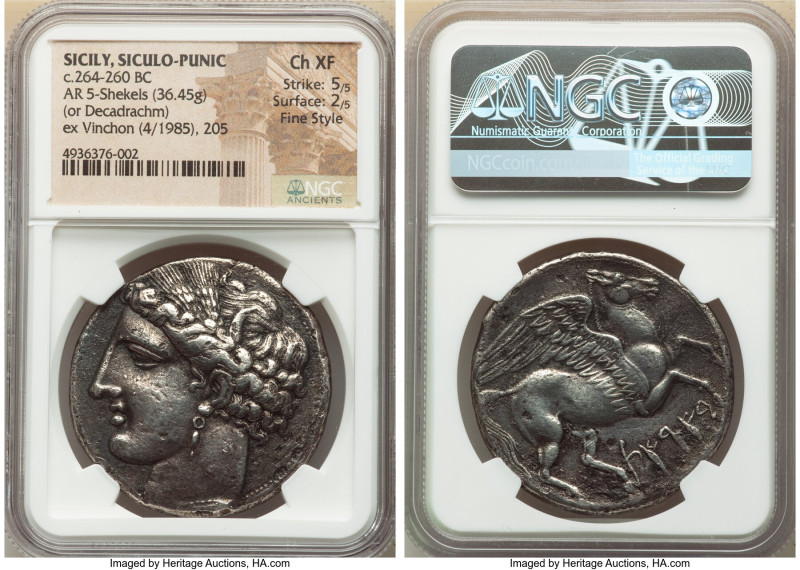 SICILY. Siculo-Punic. Ca. 264-260 BC. AR 5-shekels or decadrachm (39mm, 36.45 gm...