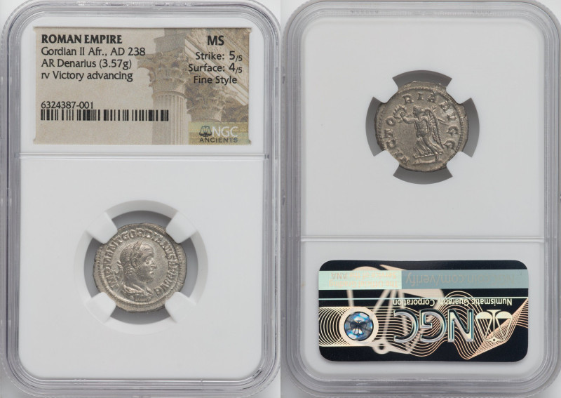 Gordian II Africanus (March-April AD 238). AR denarius (20mm, 3.57 gm, 6h). NGC ...