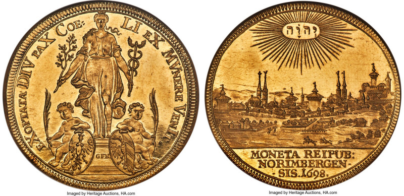 Nürnberg. Free City gold "City View" 5 Ducat 1698-GFN MS62 NGC, KM232, Fr-1873, ...