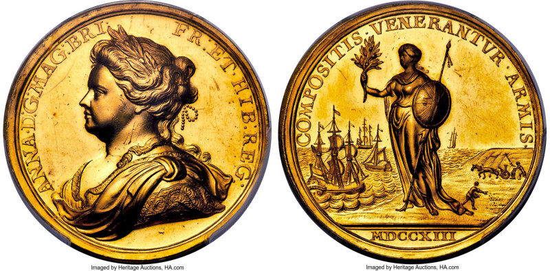 Anne gold Specimen "Peace of Utrecht" Medal 1713 SP62 PCGS, Eimer-460, MI-II-400...