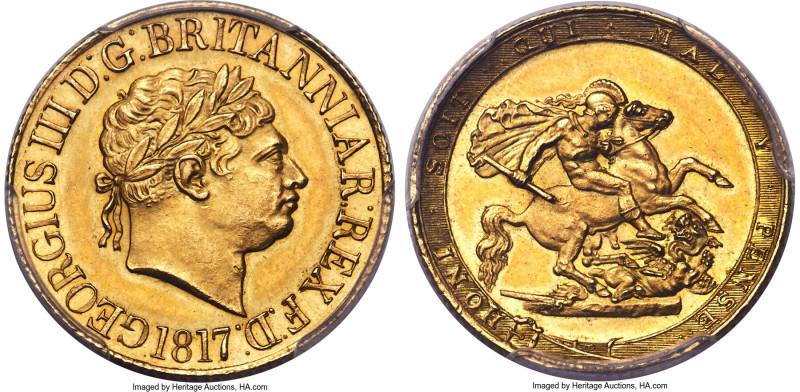 George III gold Sovereign 1817 MS63 PCGS, KM674, S-3785, Marsh-1. The inaugural ...