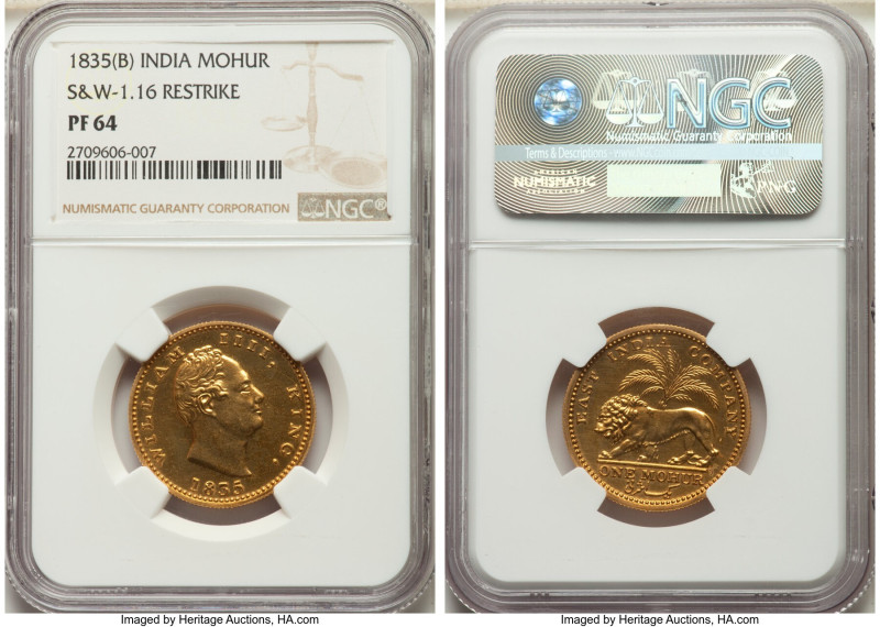 British India. William IV gold Proof Restrike Mohur 1835-(b) PR64 NGC, Bombay mi...