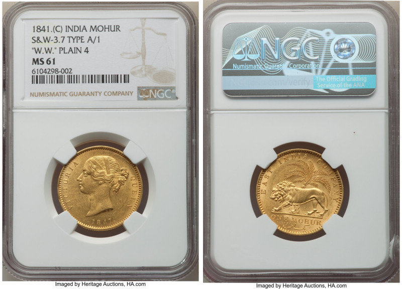 British India. Victoria gold Mohur 1841.-(c) MS61 NGC, Calcutta mint, KM462.1, S...