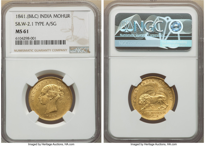 British India. Victoria gold Mohur 1841.-(b&c) MS61 NGC, Calcutta mint, KM461.2,...