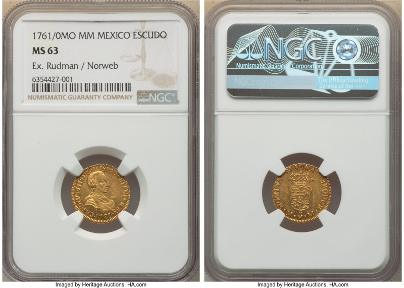 Charles III gold Escudo 1761/0 Mo-MM MS63 NGC, Mexico City mint, KM116, Fr-28, C...