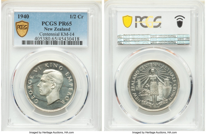 George VI Proof "New Zealand Centennial" 1/2 Crown 1940 PR65 PCGS, KM14. Struck ...