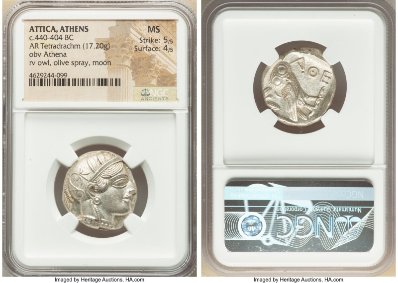 ATTICA. Athens. Ca. 440-404 BC. AR tetradrachm (25mm, 17.20 gm, 4h). NGC MS 5/5 ...