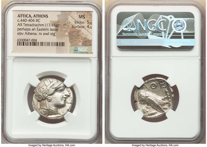 ATTICA. Athens. Ca. 440-404 BC. AR tetradrachm (25mm, 17.15 gm, 9h). NGC MS 5/5 ...