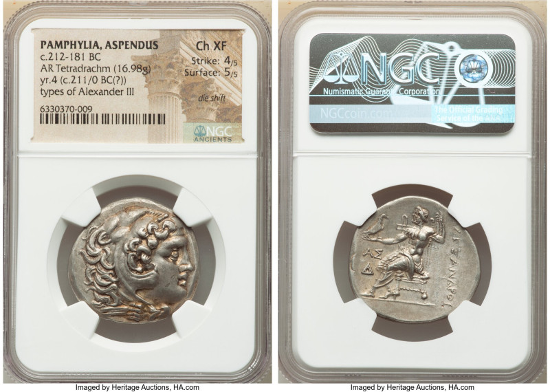 PAMPHYLIA. Aspendus. Ca. 212-181 BC. AR tetradrachm (29mm, 16.98 gm, 12h). NGC C...