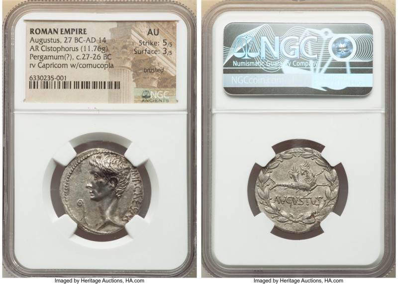 Augustus (27 BC-AD 14). AR cistophorus (26mm, 11.76 gm, 12h). NGC AU 5/5 - 3/5, ...