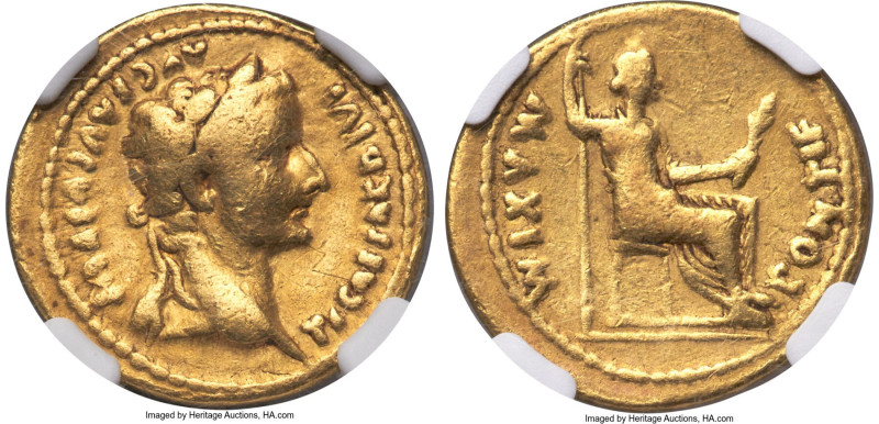 Tiberius (AD 14-37). AV aureus (20mm, 7.56 gm, 6h). NGC Fine 5/5 - 2/5, graffito...