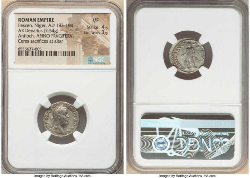 Pescennius Niger (AD 193-194). AR denarius (18mm, 2.54 gm, 6h). NGC VF 4/5 - 3/5...