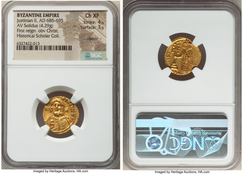 Justinian II, First Reign (AD 685-695). AV solidus (18mm, 4.29 gm, 6h). NGC Choi...