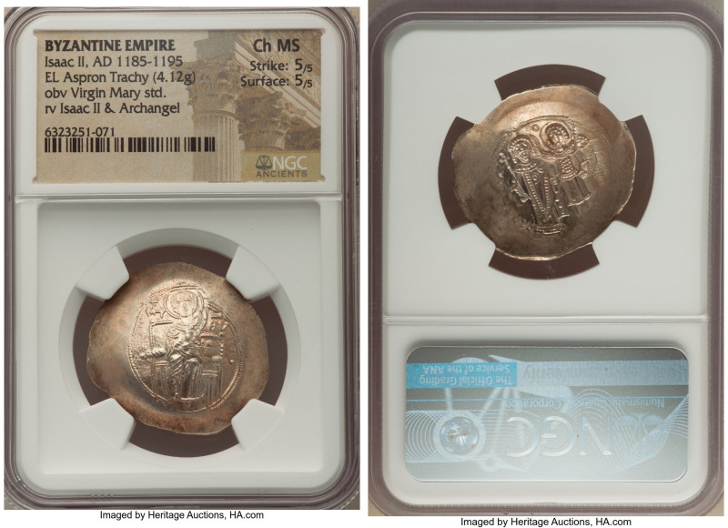 Isaac II Angelus (AD 1185-1195). EL aspron trachy (29mm, 4.12 gm, 5h). NGC Choic...