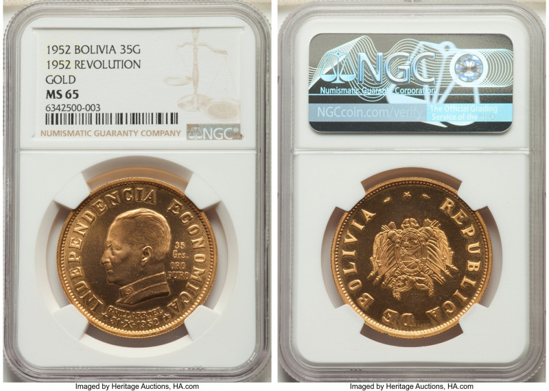 Republic gold "Revolution" 35 Gramos 1952-(a) MS65 NGC, Paris mint, KM-X13, Fr-4...