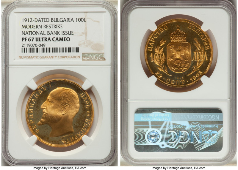 Republic gold Proof Restrike 100 Leva 1912-Dated (1967-1968) PR67 Ultra Cameo NG...