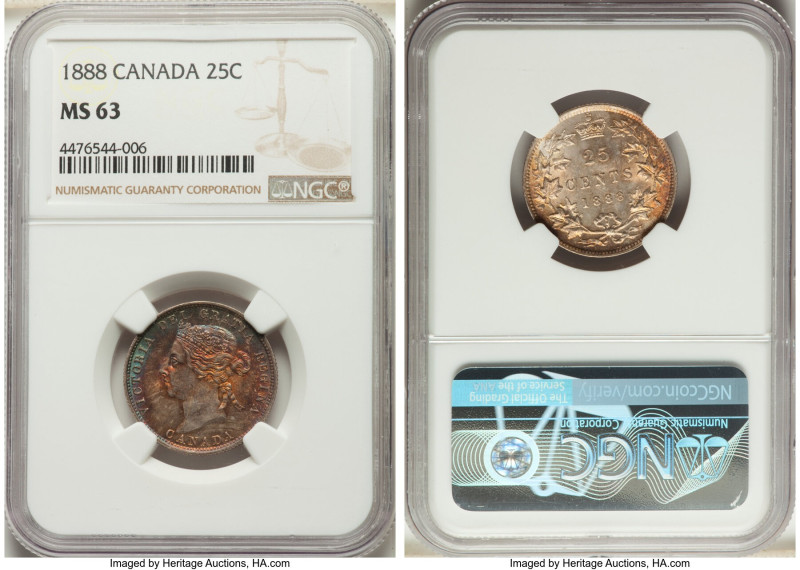 Victoria 25 Cents 1888 MS63 NGC, London mint, KM5. A Choice Mint State represent...