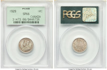 George V Specimen 10 Cents 1929 SP66 PCGS, Ottawa mint, KM23a. One of the higher ranked examples among these elusive Specimens, wearing luminous argen...