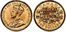 George V gold 10 Dollars 1912 MS64 PCGS, Ottawa mint, KM27. A lovely piece showcasing intricate devices rendered with pinpoint precision, set aglow by...