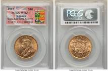 George V gold 10 Dollars 1912 MS63+ PCGS, Ottawa mint, KM27. From the lowest mintage date in this 3-year series, a choice specimen exhibiting sharply ...