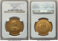 Ferdinand VI gold 8 Escudos 1759 So-J AU53 NGC, Santiago mint, KM12, Cal-837. Lightly circulated, bearing antique-gold surfaces with ample detail rema...