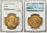 Ferdinand VII gold 8 Escudos 1810 So-FJ AU58 NGC, Santiago mint, KM72, Cal-1863. Glossy peripheries frame this popular amber-toned issue. Struck sligh...
