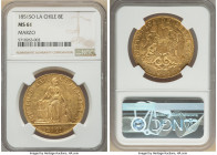 Republic gold 8 Escudos 1851 So-LA MS61 NGC, Santiago mint, KM105, Onza-1695. Dated March 1851 on the rim. A fantastic Uncirculated offering among the...