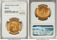 Republic gold 100 Pesos 1926-So MS62 NGC, Santiago mint, KM170, Fr-54. One year type. A near-choice specimen dressed in rich goldenrod surfaces buzzin...