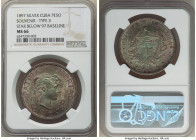 Republic Souvenir Peso 1897 MS66 NGC, Gorham mint, KM-XM2, Elizondo-2. Mintage: 4,286. Type II. Close date, star below "97" baseline. Conditionally an...