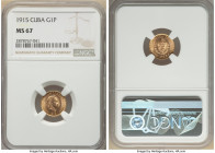 Republic gold Peso 1915 MS67 NGC, Philadelphia mint, KM16, Fr-7. Mintage: 6,800. A crackling gem boasting highly lustrous surfaces. 

HID09801242017...