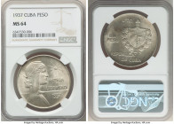 Republic "ABC" Peso 1937 MS64 NGC, Philadelphia mint, KM22, Elizondo-13. Possessing the second finest grade presently awarded to this type by NGC and ...
