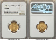 Republic gold Ducat 1931 MS65 NGC, Kremnitz mint, KM8, Fr-2. A superb gem struck on a mellow gold planchet, displaying devices rendered with pinpoint ...