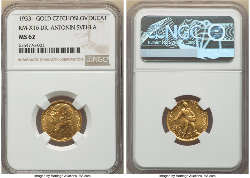 Republic gold Medallic "Dr. Antonin Svehla" Ducat 1933 MS62 NGC, Kremnitz mint, ...