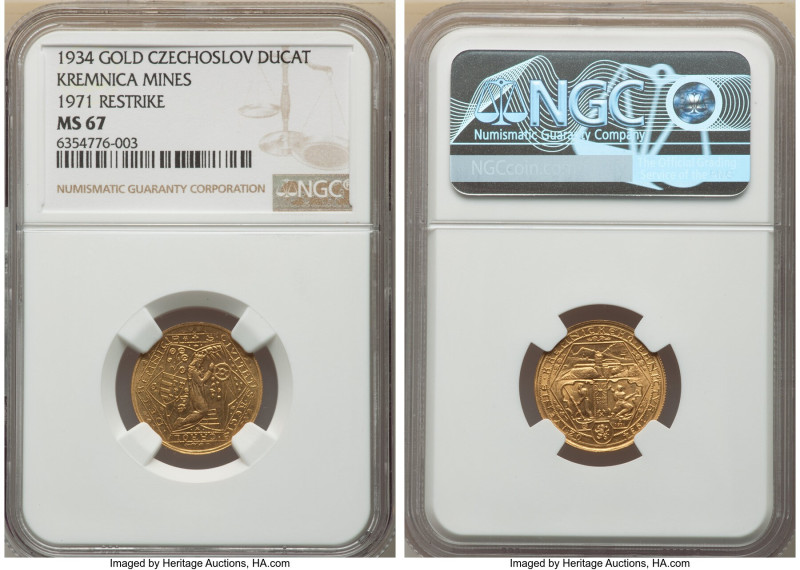 Republic gold Restrike "Kremnica Mines" Ducat 1934-Dated (1971) MS67 NGC, Kremni...