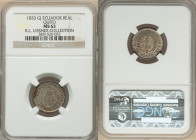 Republic Real 1833 QUITO-GJ MS63 NGC, Quito mint, KM13, Fonrobert-8295. A superb example of the type bathed in blooming russet tone that invigorates t...