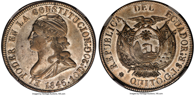 Republic 8 Reales 1846 QUITO-GJ AU55 NGC, Quito mint, KM32, Fonrobert-8313, Eliz...