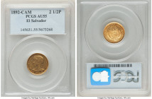 Republic gold 2-1/2 Pesos 1892-C.A.M. AU55 PCGS, Central American mint, KM116, Fr-4. Mintage 597. Possibly an early strike with the central details of...