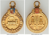 Russian Duchy. Alexander III gold and enamel "Vaasa Railway in Finland" Jeton (Medal) 1883-Dated XF, 25x36mm. 14.60gm. 18k Gold. By Roland Mellin (Hel...