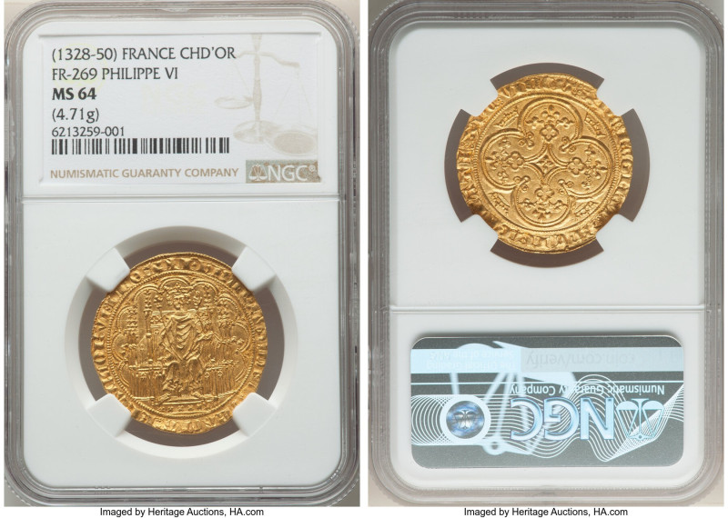 Philippe VI (1328-1350) gold Chaise d'Or ND (from 1346) MS64 NGC, Paris mint, Fr...