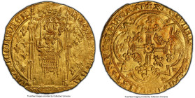 Charles V (1364-1380) gold Franc à Pied ND (from 1365) MS63 PCGS, Fr-284, Dup-360. 3.77gm. KROLV DI GRA FRANCORV REX Crowned and armored king with swo...