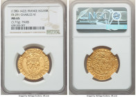Charles VI (1380-1422) gold Ecu d'Or a la couronne ND (from 1385) MS65 NGC, Paris mint, Fr-291, Dup-369. 3.77gm. + KAROLVS : DЄI : GRACIA : FRAnCORVM ...