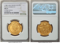 Charles VI (1380-1422) gold Ecu d'Or a la couronne ND (from 1389) MS63 NGC, Poitiers mint (pellet below 8th letter), Fr-291, Dup-369B. 3.92gm. 3rd emi...