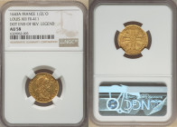 Louis XIII gold 1/2 Louis d'Or 1643-A AU58 NGC, Paris mint, KM148.1, Fr-411, Gad-57. Dot at end of reverse legend. Confidently on the cusp of Mint Sta...