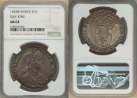 Louis XIV Ecu 1652-B MS63 NGC, Rouen mint, KM155.2, Gad-202 (R), Ciani-1849. The only example of this emission certified by NGC, tied for the finest g...