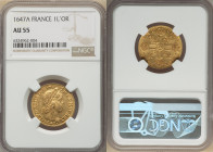 Louis XIV gold Louis d'Or 1647-A AU55 NGC, Paris mint, KM157.1, Fr-418, Gad-245. The only date-mint issue graded by NGC, confidently struck upon a shi...