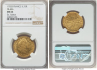 Louis XIV gold Louis d'Or 1702-S MS64 NGC, Reims mint, KM334.18, Fr-436, Gad-253. Overstruck on a Louis XIV Louis d'Or 1693-S KM278.15. A prime qualit...