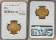 Louis XV gold Louis d'Or 1717-A MS62 NGC, Paris mint, KM430.1, Fr-451, Dup-1631. A lovely near-choice survivor from the Golden Age of the Bourbon dyna...