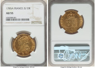 Louis XVI gold 2 Louis d'Or 1785-A AU55 NGC, Paris mint, KM592.1, Fr-474, Gad-363 (R3). From the first and key date, a decidedly rare Double Louis emi...