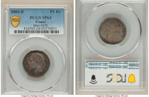 Napoleon III Specimen Pattern Franc 1861-E SP64 PCGS, Maz-1670, VG-3584. .835 fineness variety. Deeply metallic-gray toned specimen, with brief glimps...